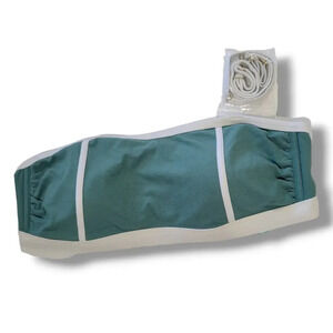 Kona Sol Plus Size Terry Textured Bandeau Bikini Top 1X Green White NWT